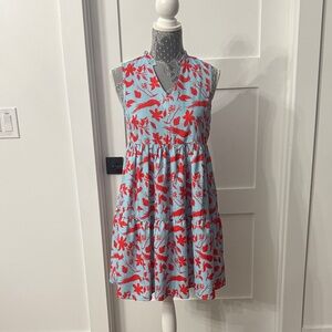 SHEIN Sleeveless Floral Dress - Light Blue and Red